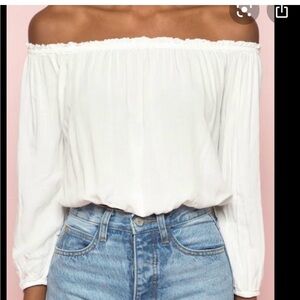 Brandy Melville White Off-Shoulder Pleated Blouse